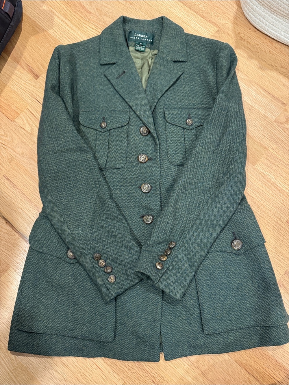 Vintage Lauren Ralph Lauren Green Herringbone Equestrian Blazer